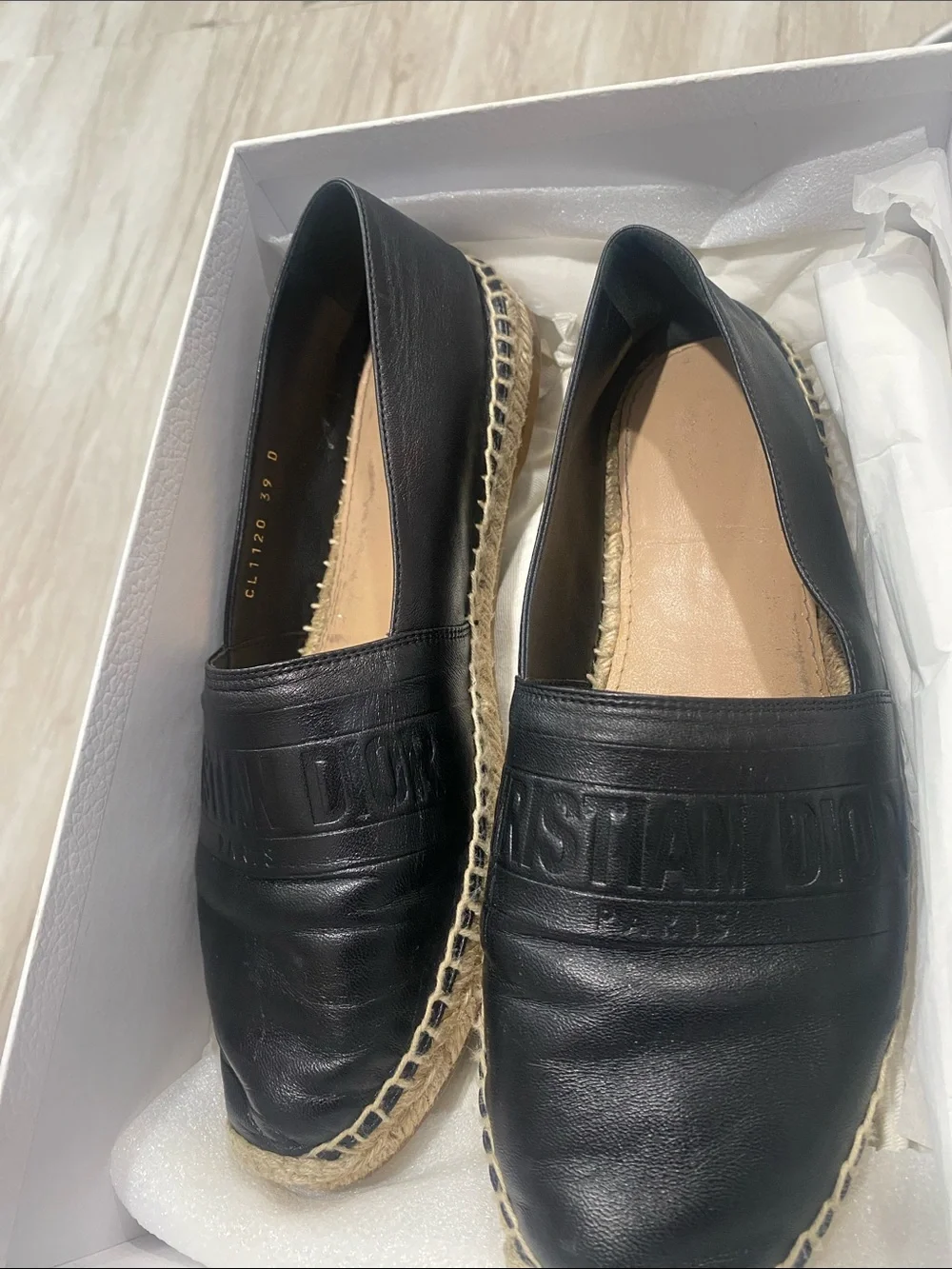 Dior Black Leather Espadrilles with Jute Trim